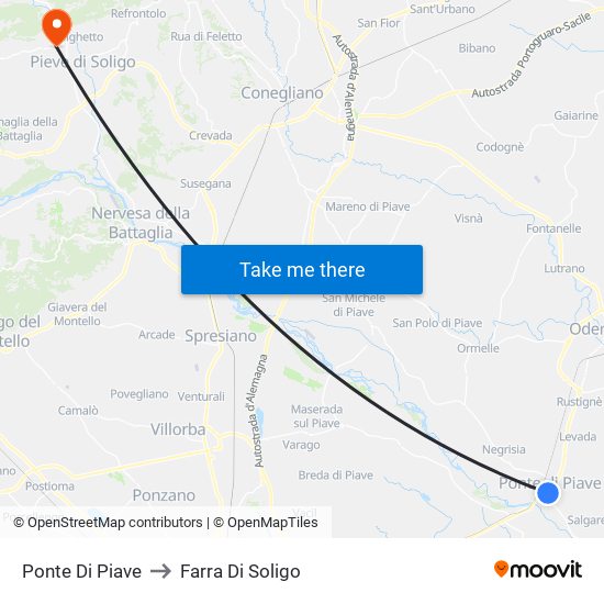 Ponte Di Piave to Farra Di Soligo map