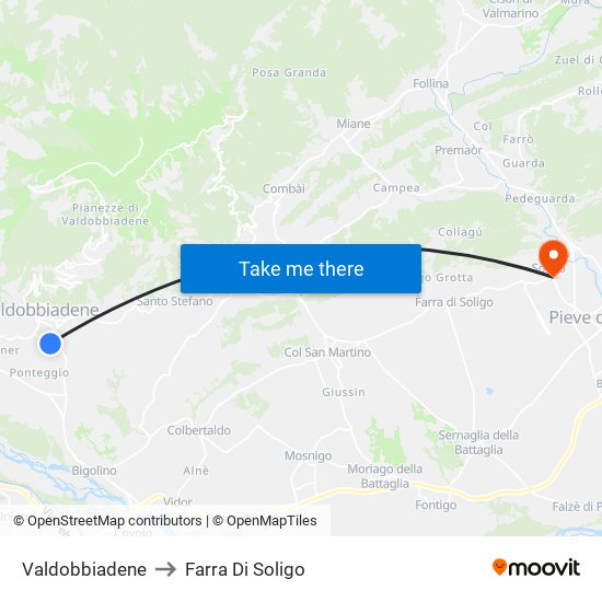 Valdobbiadene to Farra Di Soligo map