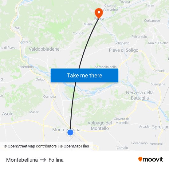 Montebelluna to Follina map