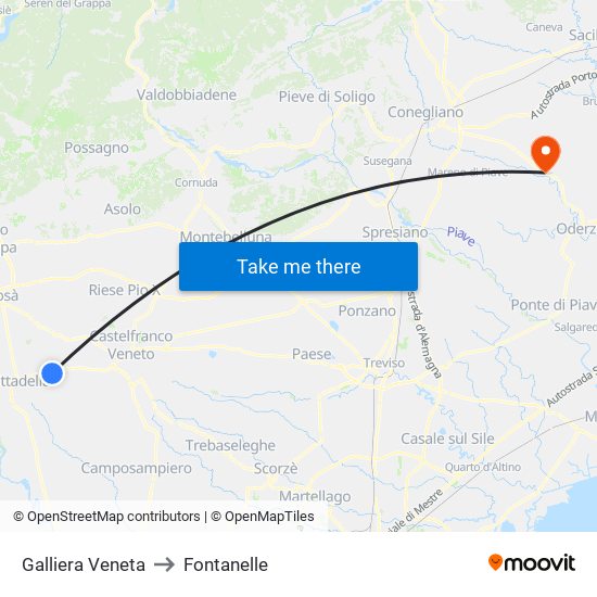 Galliera Veneta to Fontanelle map