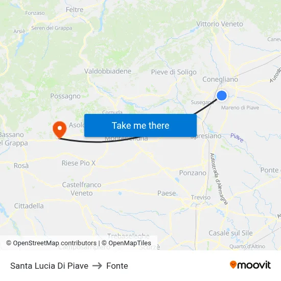Santa Lucia di Piave to Fonte map