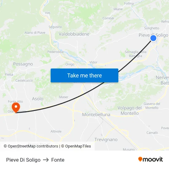 Pieve Di Soligo to Fonte map