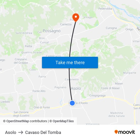 Asolo to Cavaso Del Tomba map