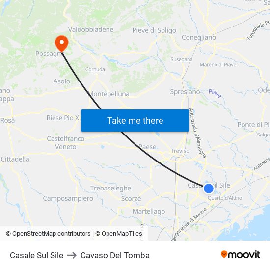 Casale Sul Sile to Cavaso Del Tomba map