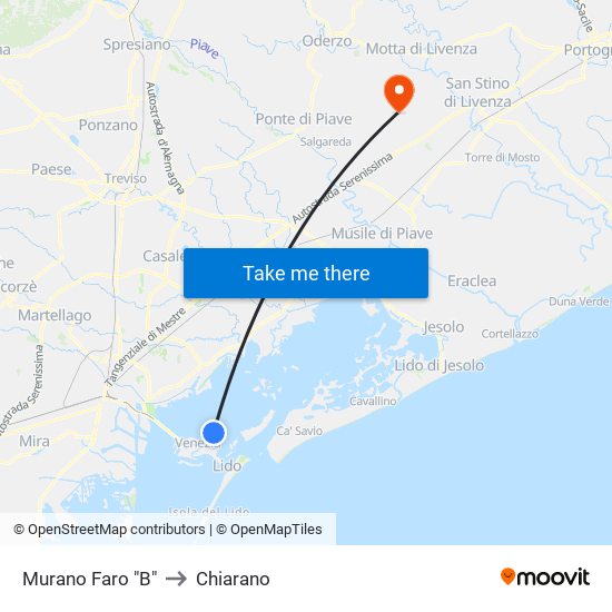 Murano Faro "B" to Chiarano map