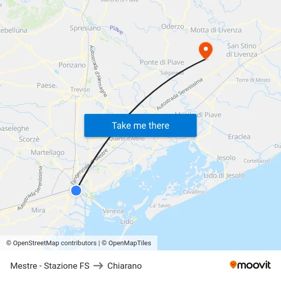 Mestre - Stazione FS to Chiarano map
