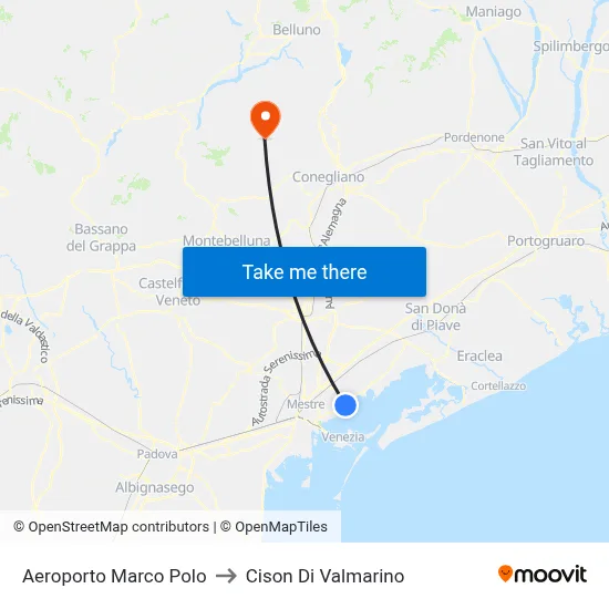 Marco Polo Airport to Cison Di Valmarino map