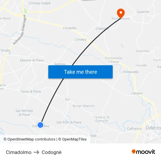 Cimadolmo to Codognè map