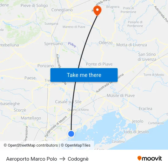 Aeroporto Marco Polo to Codognè map