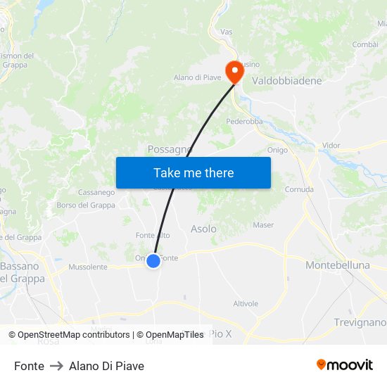 Fonte to Alano Di Piave map