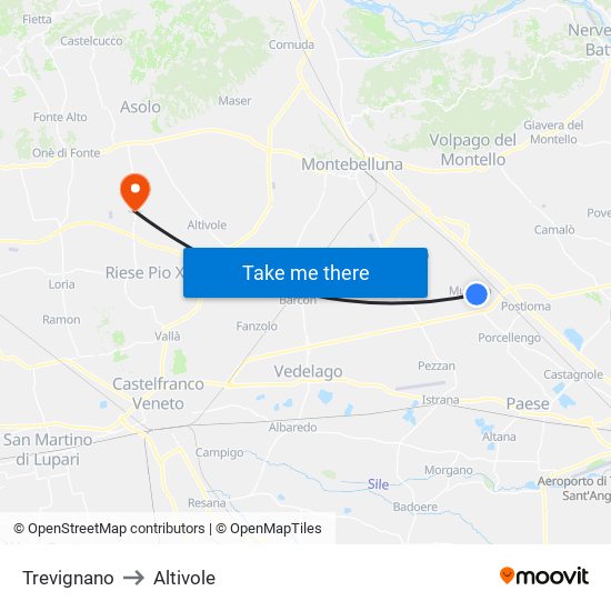 Trevignano to Altivole map