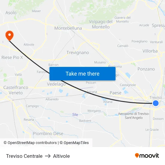 Treviso Centrale to Altivole map