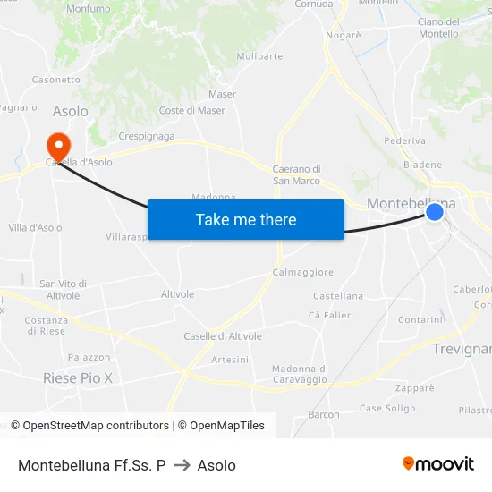 Montebelluna Ff.Ss. P to Asolo map