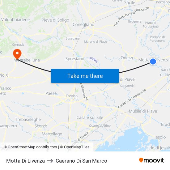 Motta Di Livenza to Caerano Di San Marco map