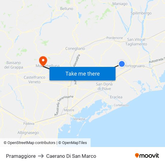 Pramaggiore to Caerano Di San Marco map