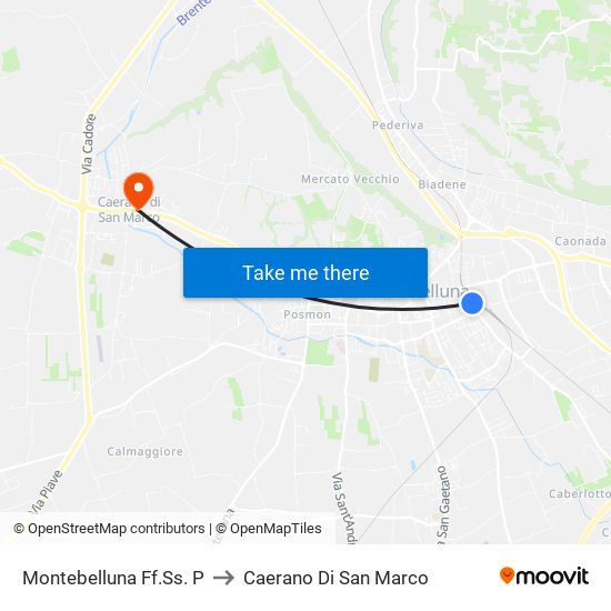 Montebelluna Ff.Ss. P to Caerano Di San Marco map