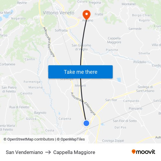 San Vendemiano to Cappella Maggiore map