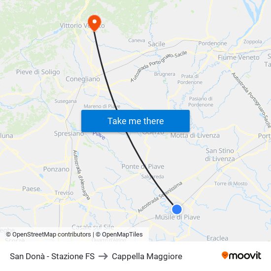 San Donà - Stazione FS to Cappella Maggiore map