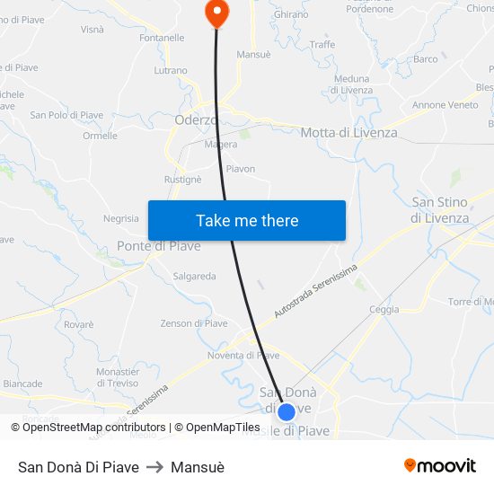 San Donà Di Piave to Mansuè map