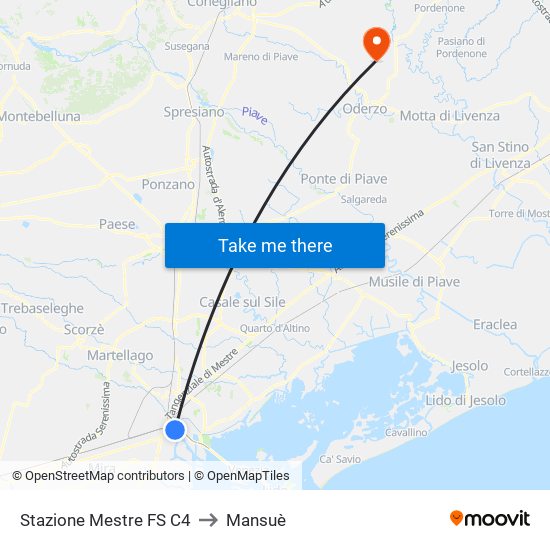 Stazione Mestre FS C4 to Mansuè map