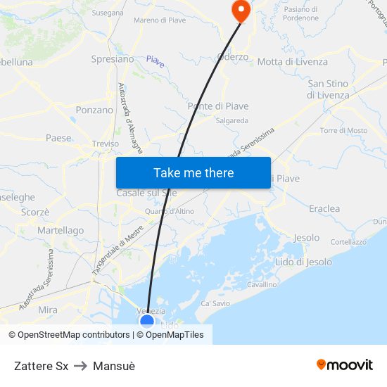 Zattere Sx to Mansuè map
