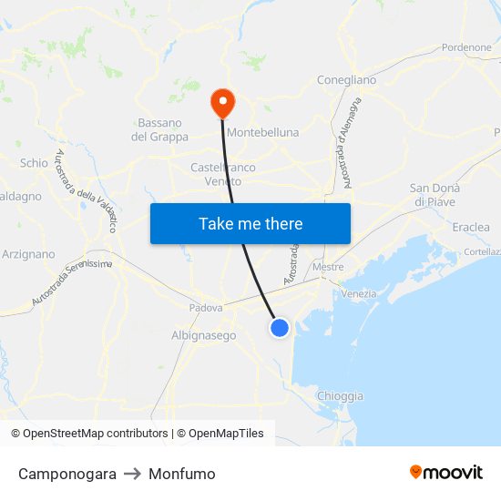 Camponogara to Monfumo map