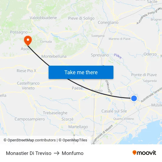 Monastier Di Treviso to Monfumo map
