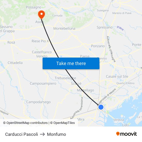 Carducci Pascoli to Monfumo map