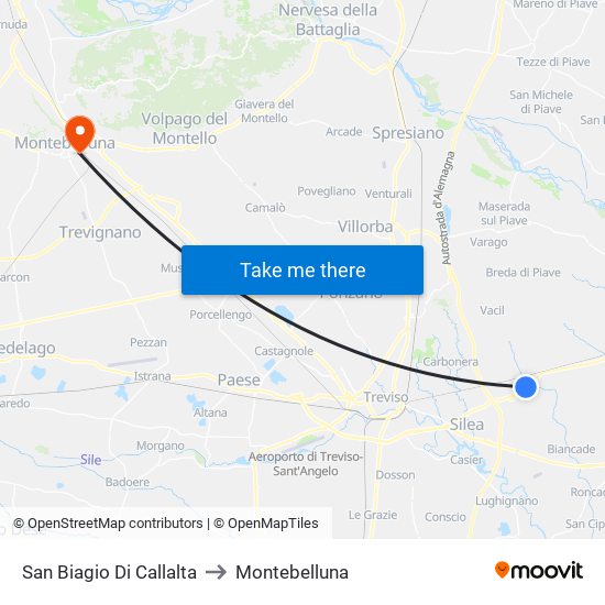 San Biagio Di Callalta to Montebelluna map