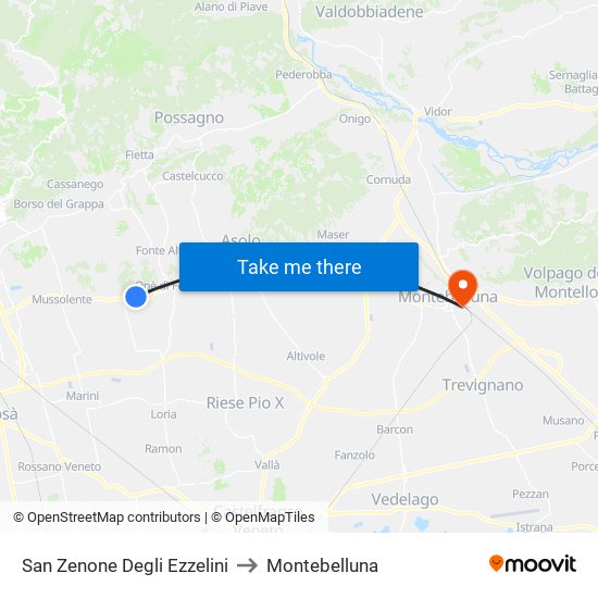 San Zenone Degli Ezzelini to Montebelluna map