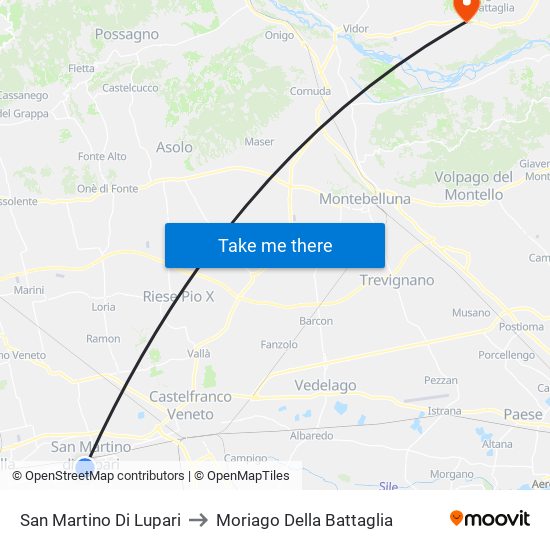San Martino Di Lupari to Moriago Della Battaglia map