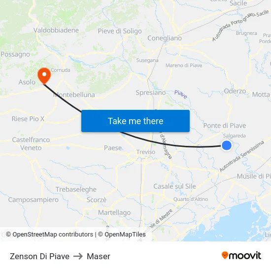 Zenson Di Piave to Maser map