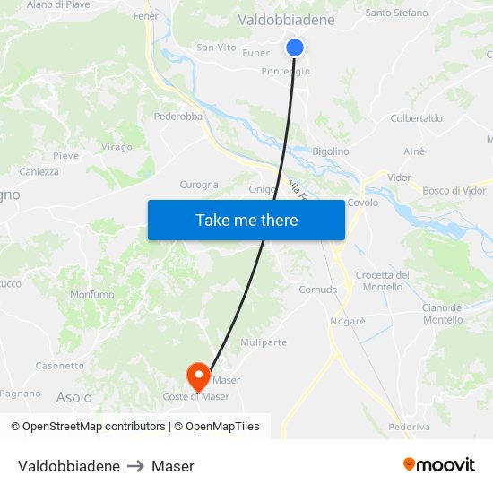 Valdobbiadene to Maser map