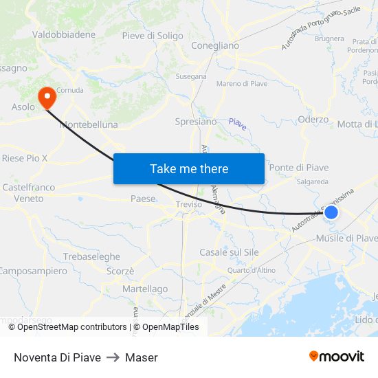 Noventa Di Piave to Maser map