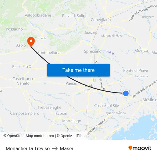 Monastier di Treviso to Maser map