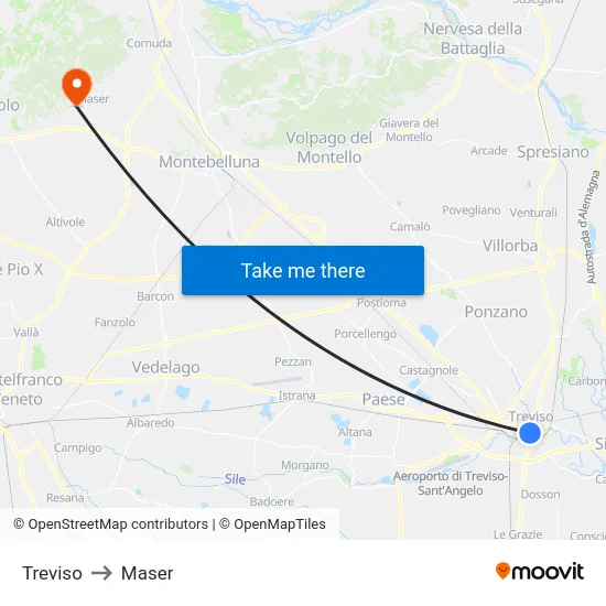 Treviso to Maser map