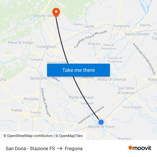 San Donà - Stazione FS to Fregona map