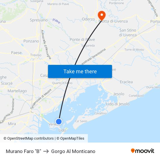 Murano Faro "B" to Gorgo Al Monticano map