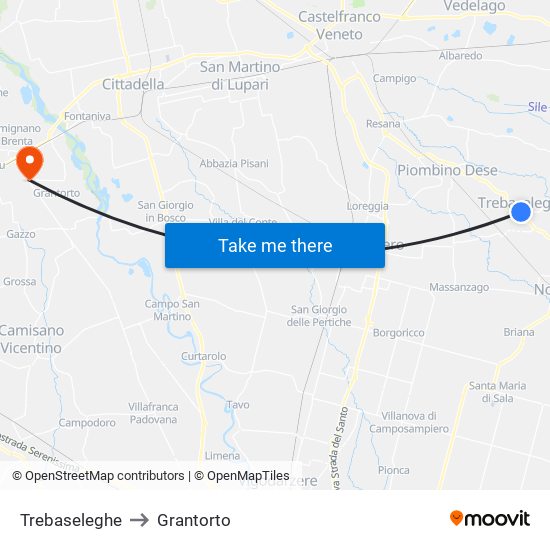 Trebaseleghe to Grantorto map
