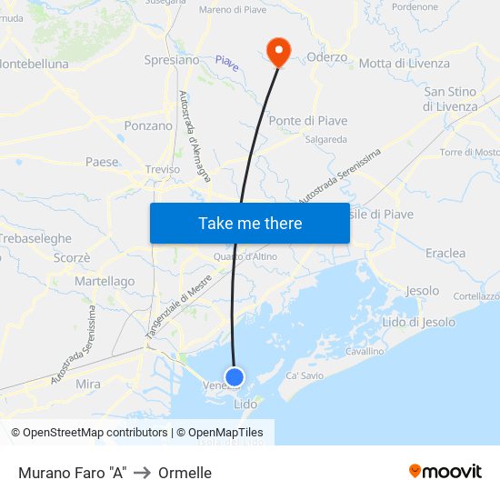 Murano Faro "A" to Ormelle map