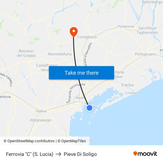 Ferrovia "C" (S. Lucia) to Pieve Di Soligo map