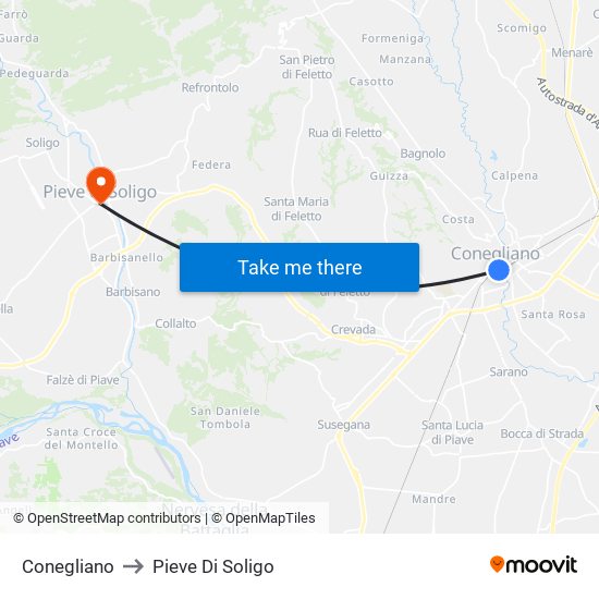 Conegliano to Pieve Di Soligo map