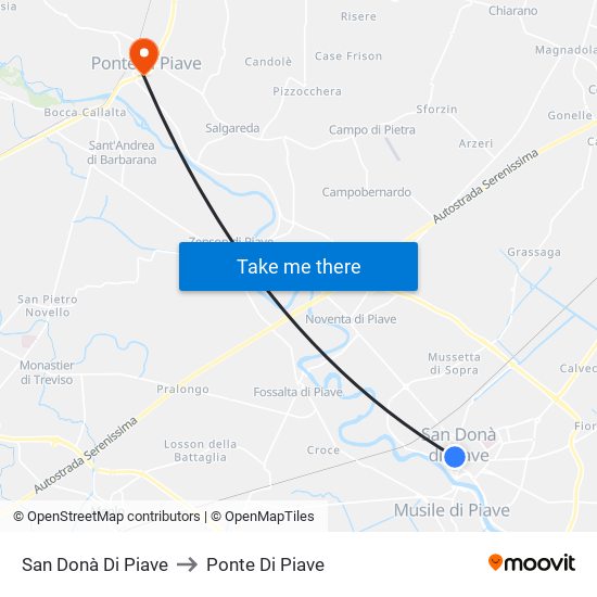 San Donà Di Piave to Ponte Di Piave map