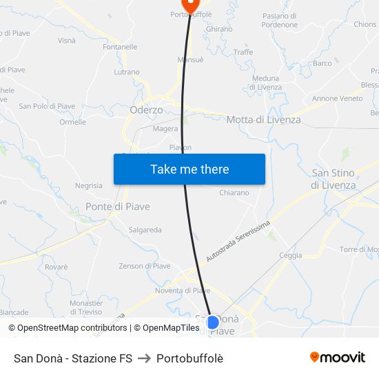 San Donà - Stazione FS to Portobuffolè map