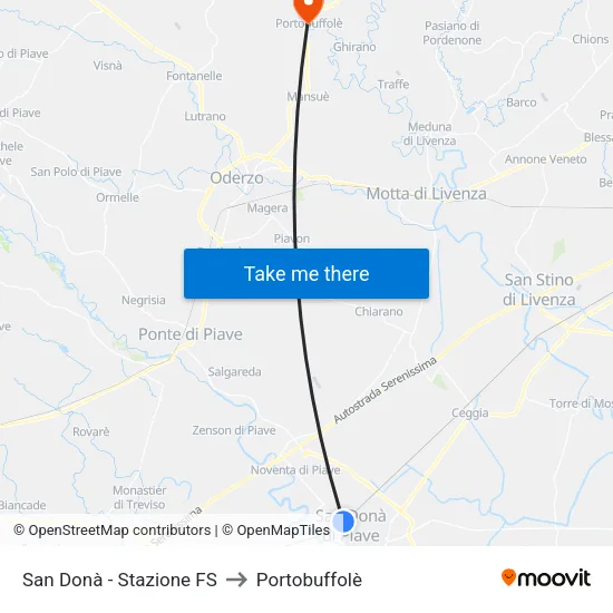 San Donà - Stazione FS to Portobuffolè map