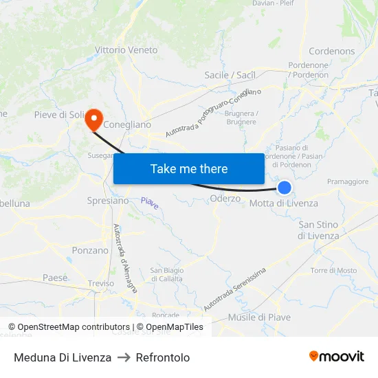 Meduna di Livenza to Refrontolo map