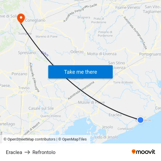 Eraclea to Refrontolo map