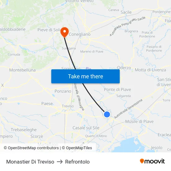 Monastier Di Treviso to Refrontolo map