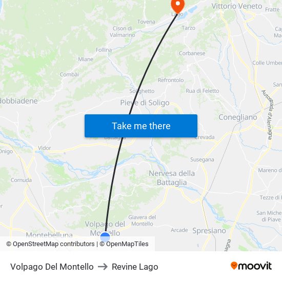 Volpago Del Montello to Revine Lago map