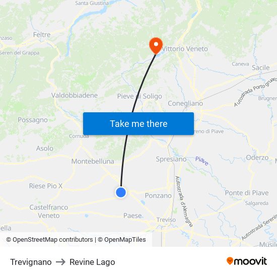 Trevignano to Revine Lago map